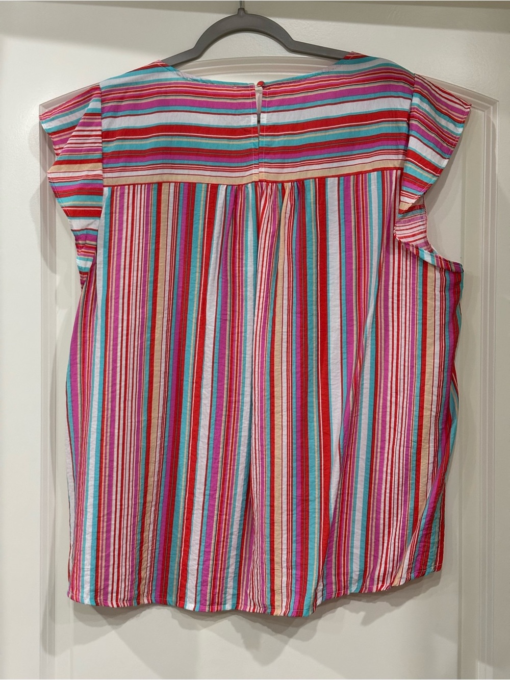 Savanna Jane Pink Multi-Color Embroidered Striped Cap Sleeve Blouse - Picture 5 of 5